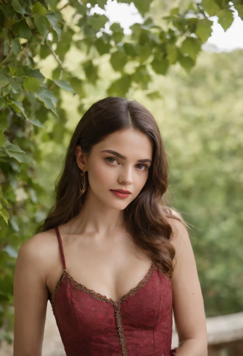 (((uma ferida avermelhada profunda atravessa sua bochecha esquerda))) tiro de corpo inteiro, tez justa, mulher em torno de 19 anos, nome Lyra, Cabelo de gengibre natural, olhos verdes distintos, wearing summer dress, no-bra, slender and graceful, Beautiful, Slighlty sexualmente excitada, medium breasts, luz de velas em um ambiente medieval, Ultra sharp focus, tiro realista,roupas transparente cores tetradicas (cicatriz:1.4)