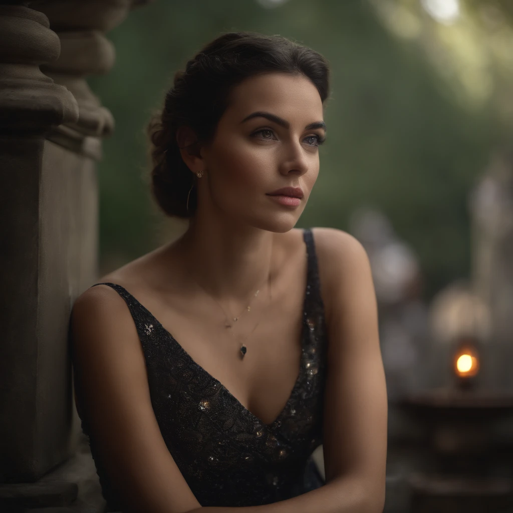 (extremely detailed CG unity 8k wallpaper), a beautiful young woman in the rain, dress, sitting, graveyard with lanterns, Style-Empire, (Style-Glass), (((surrealism))), full_body_shot, dramatic, backlit, light rays, volumetric lighting, detailed face, highly detailed, painting