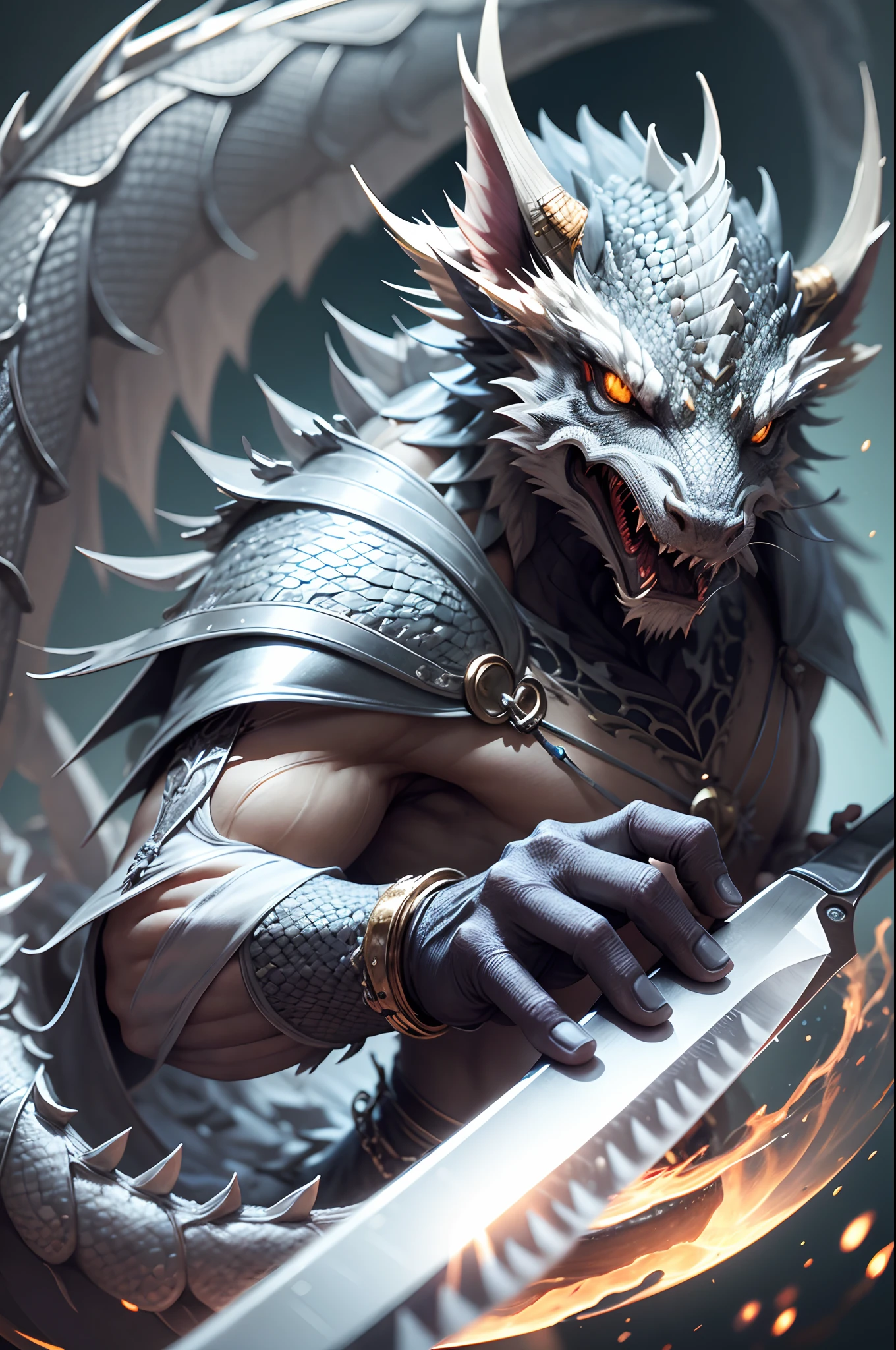 doctor's hands holding a surgical knife, the knife glimmers like a silver dragon, [silver dragon] [sharp, gleaming], [precise, fine-edged], [meticulous, surgical precision]