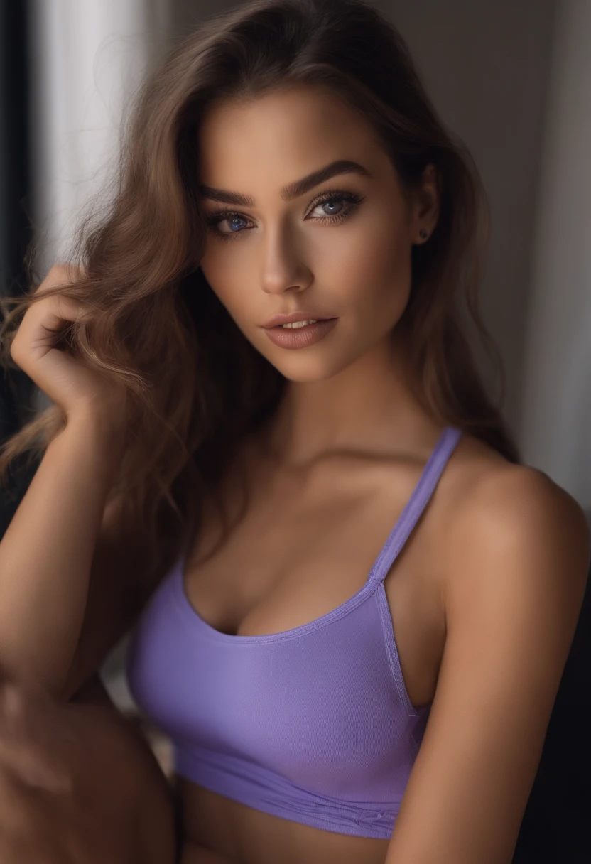 Arafed woman with matching tank top and panties, fille sexy aux yeux bleus, Portrait Sophie Mudd, cheveux bruns et grands yeux, NSFW (en anglais seulement), selfie of a young woman, Yeux de chambre, Violet Myers, sans maquillage, maquillage naturel, looking straight at camera, Visage avec Artgram, Maquillage subtil, Superbe photo du corps entier, clivage, tout nue