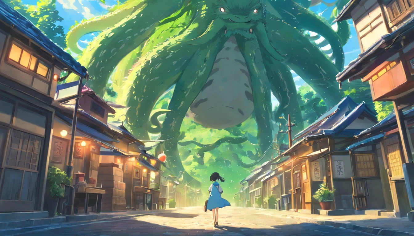 Tentacle horror AI ancient town totoro