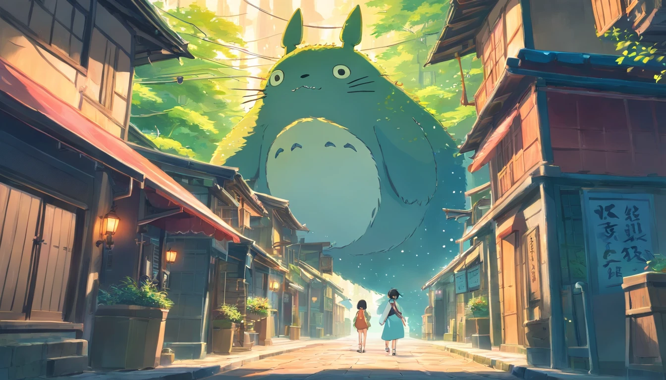 Tentacle horror AI ancient town totoro