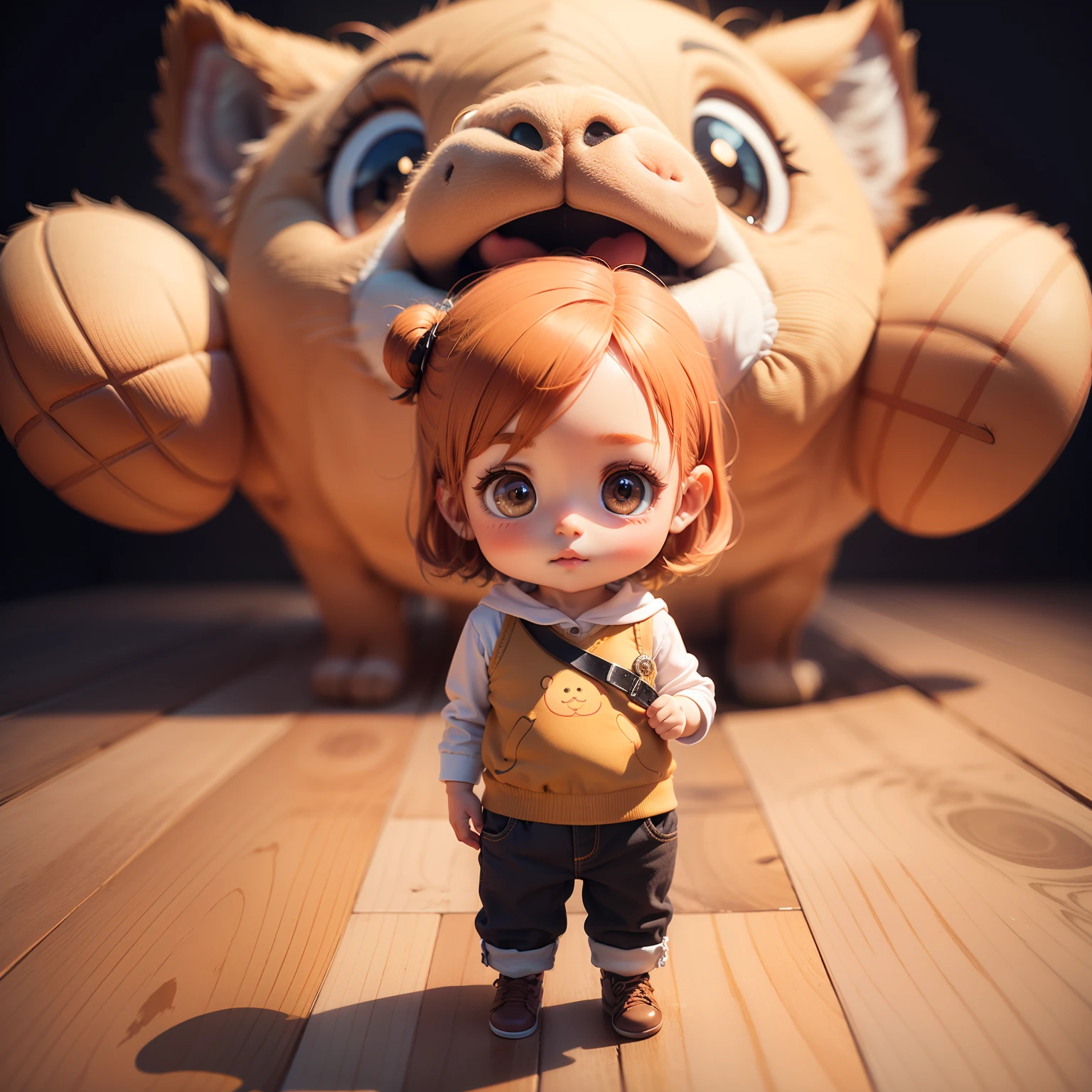 Best Quality), (masutepiece), Charming chibi animation of cute baby with camel face, (chibi 3d): 1.3, (A detailed face:1.2), (Standing posture:1.1), Randomly selected backgrounds