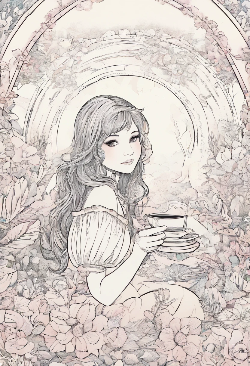 There's a girl holding a glass in her hand, Valentina Embaralhamento, Alanstands Guillen, drinking tea, lindo bonito, 2 anos, belos olhos enormes, stands ((drinking a cup of tea)), Taliyah, Zenra Taliyah, next to a cup, Por Lilia Alvarado, Ekaterina, bonito bonito, Liana