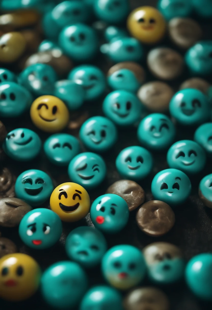 a very real emoji with a brave and trivial appearance, turquoise in color and plastic in appearance, super real details, high definition