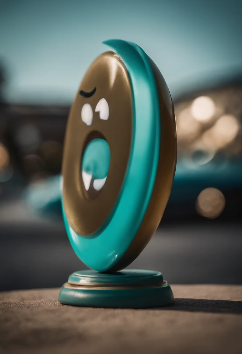 a very real emoji with a brave and trivial appearance, turquoise in color and plastic in appearance, super real details, high definition