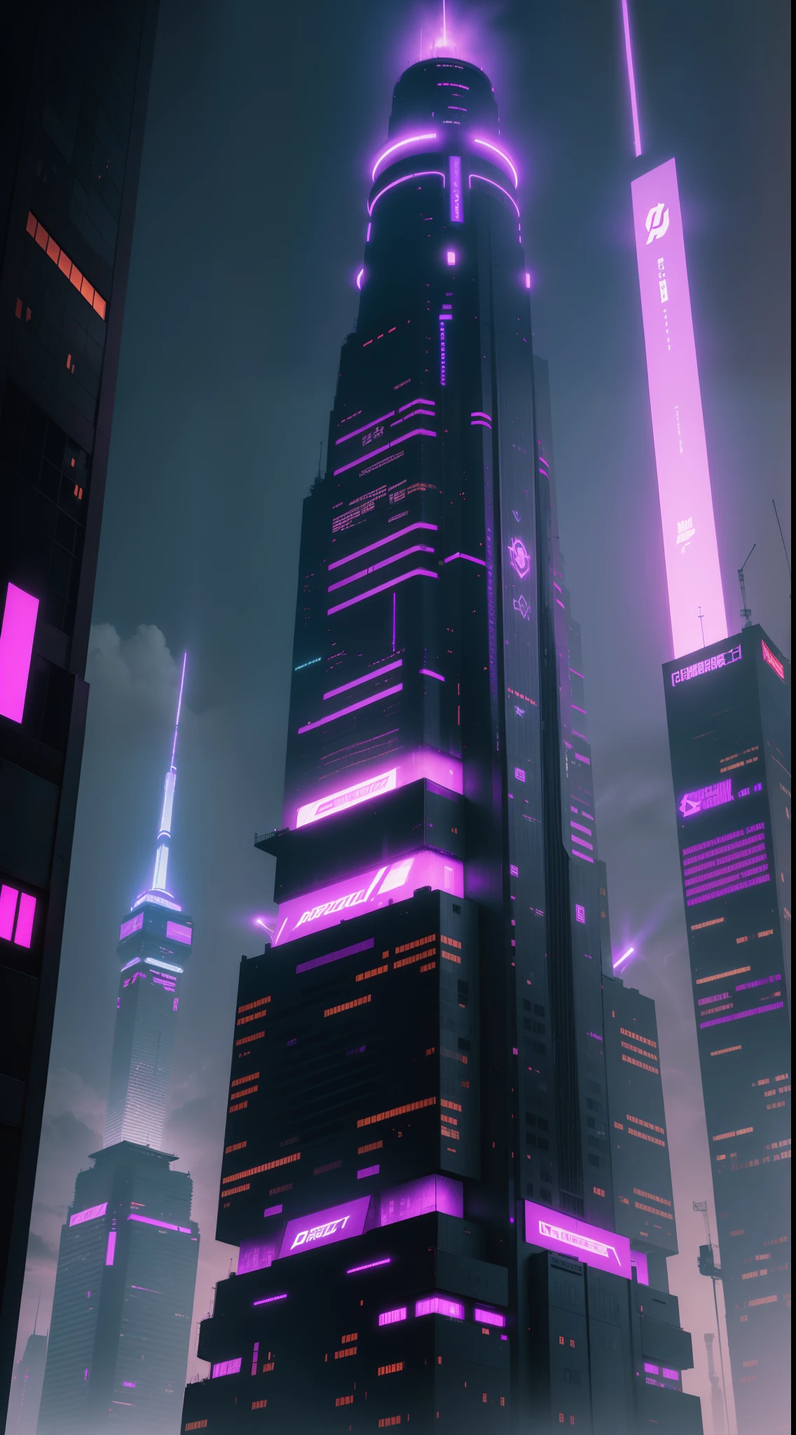 Cyberpunk, Arasaka tower, purple light on top, 4k, hd wallpaper