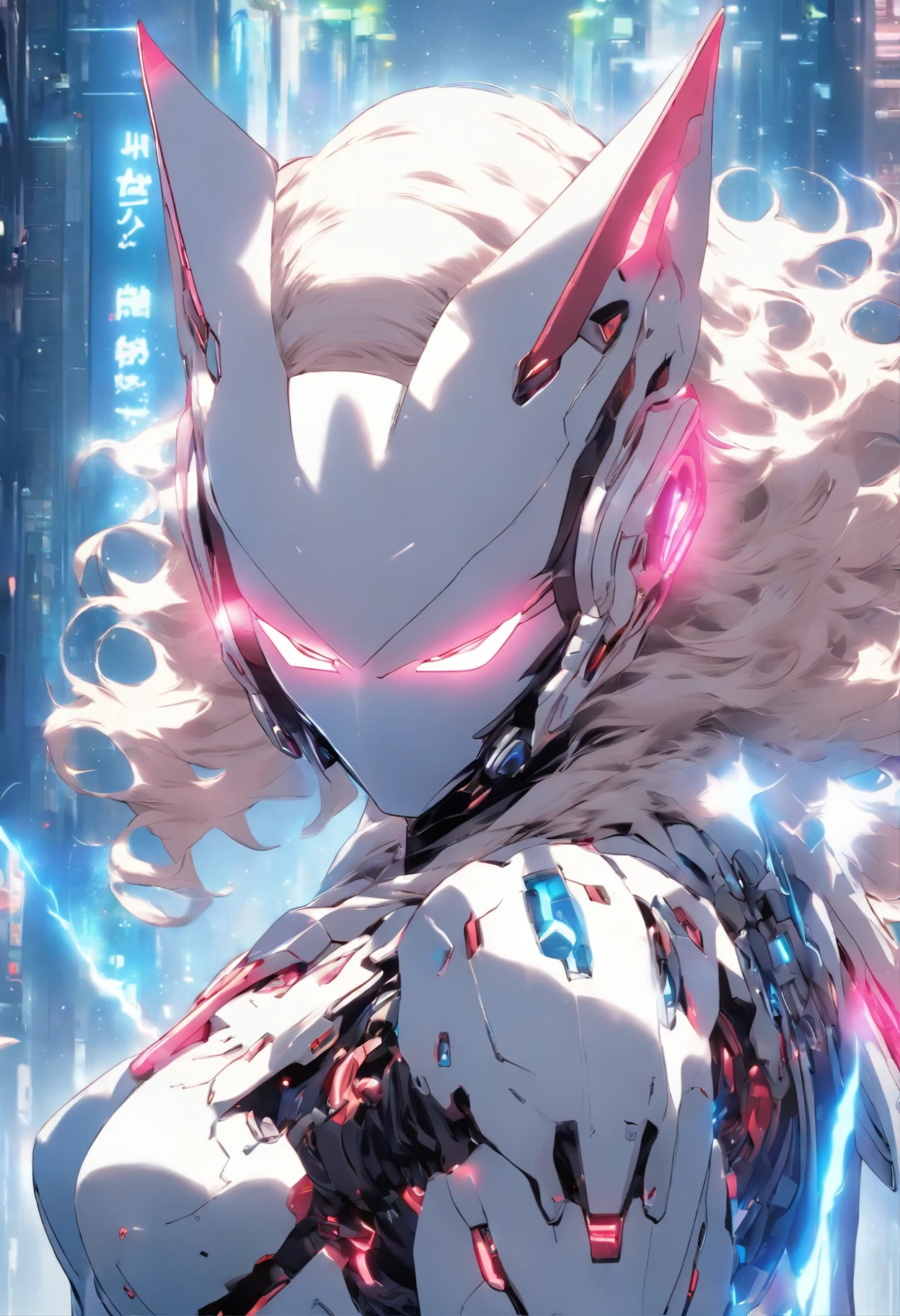 full body shot, hyper realistic, white celestial catwoman mecha bot, wearing minimalist angular mecha gundam mask, wearing cybernetic techwear cloak, with gigantic mechanical Additional Booster wings, sleek design, dark fantasy, futuristic environment, heroic pose, --niji 5