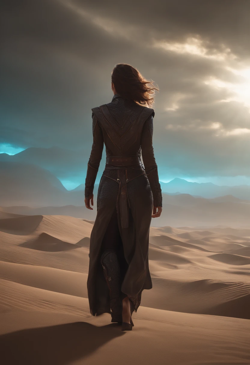 uma mulher bonita andando em um deserto futurista, estilo cyberpunk, smoke around, various fumes, portal, cores muito brilhantes, light particles, com luz brilhante, obras de arte intrincadas. octan render, Greg Rutkowski. octan render, amazing octane render, octan render. mistborn, physical octane rendering, octano render - t, octano render aesethic, insanely detailed octane render, arte digital 4k inquietante, created in Octane Rendering, greg rutkowski octan render