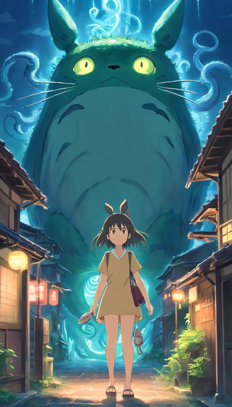 Tentacle horror AI ancient town totoro