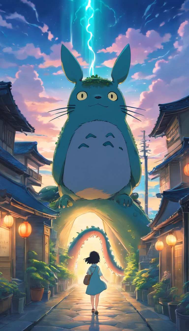 Tentacle horror AI ancient town totoro
