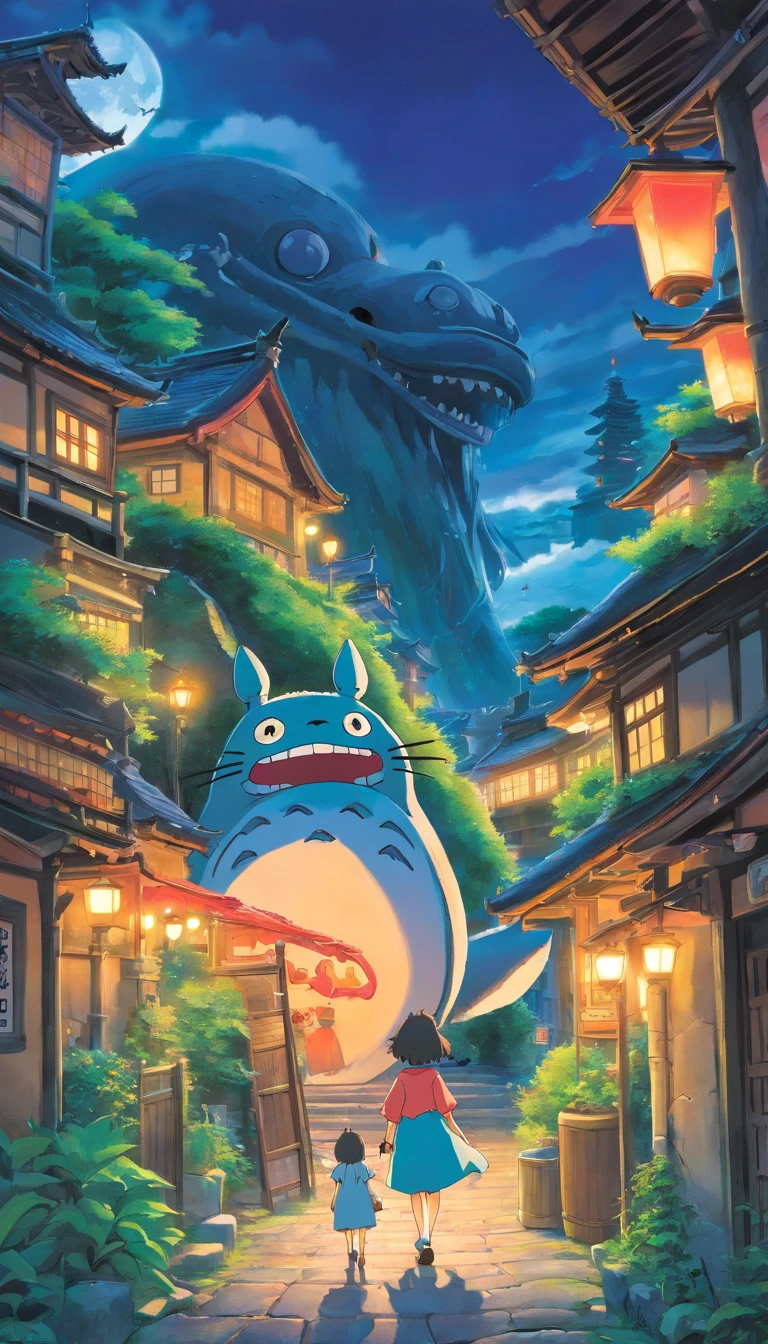 Tentacle horror AI ancient town totoro