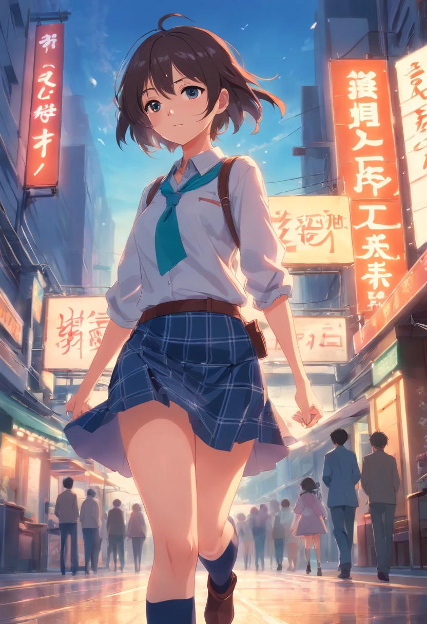 (Masterpiece, Best quality:1.2), Cowboy shot, Solo, 1girll, Expressionless, Closed mouth, Skirt, blue thighhighs