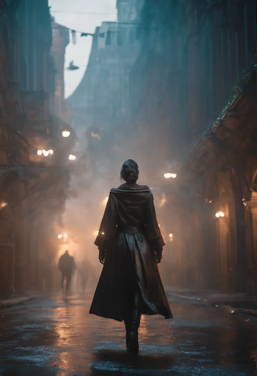 uma mulher bonita andando por uma cidade futurista, estilo cyberpunk, smoke around, various fumes, portal, cores muito brilhantes, light particles, com luz brilhante, obras de arte intrincadas. octan render, Greg Rutkowski. octan render, amazing octane render, octan render. mistborn, physical octane rendering, octano render - t, octano render aesethic, insanely detailed octane render, arte digital 4k inquietante, created in Octane Rendering, greg rutkowski octan render