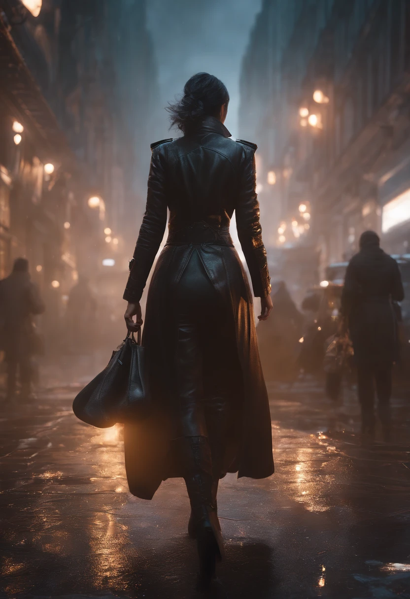 uma mulher bonita andando por uma cidade futurista, estilo cyberpunk, smoke around, various fumes, portal, cores muito brilhantes, light particles, com luz brilhante, obras de arte intrincadas. octan render, Greg Rutkowski. octan render, amazing octane render, octan render. mistborn, physical octane rendering, octano render - t, octano render aesethic, insanely detailed octane render, arte digital 4k inquietante, created in Octane Rendering, greg rutkowski octan render