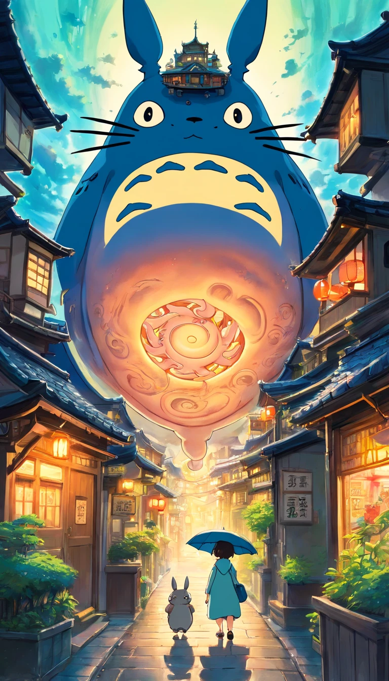 Tentacle horror AI ancient town totoro