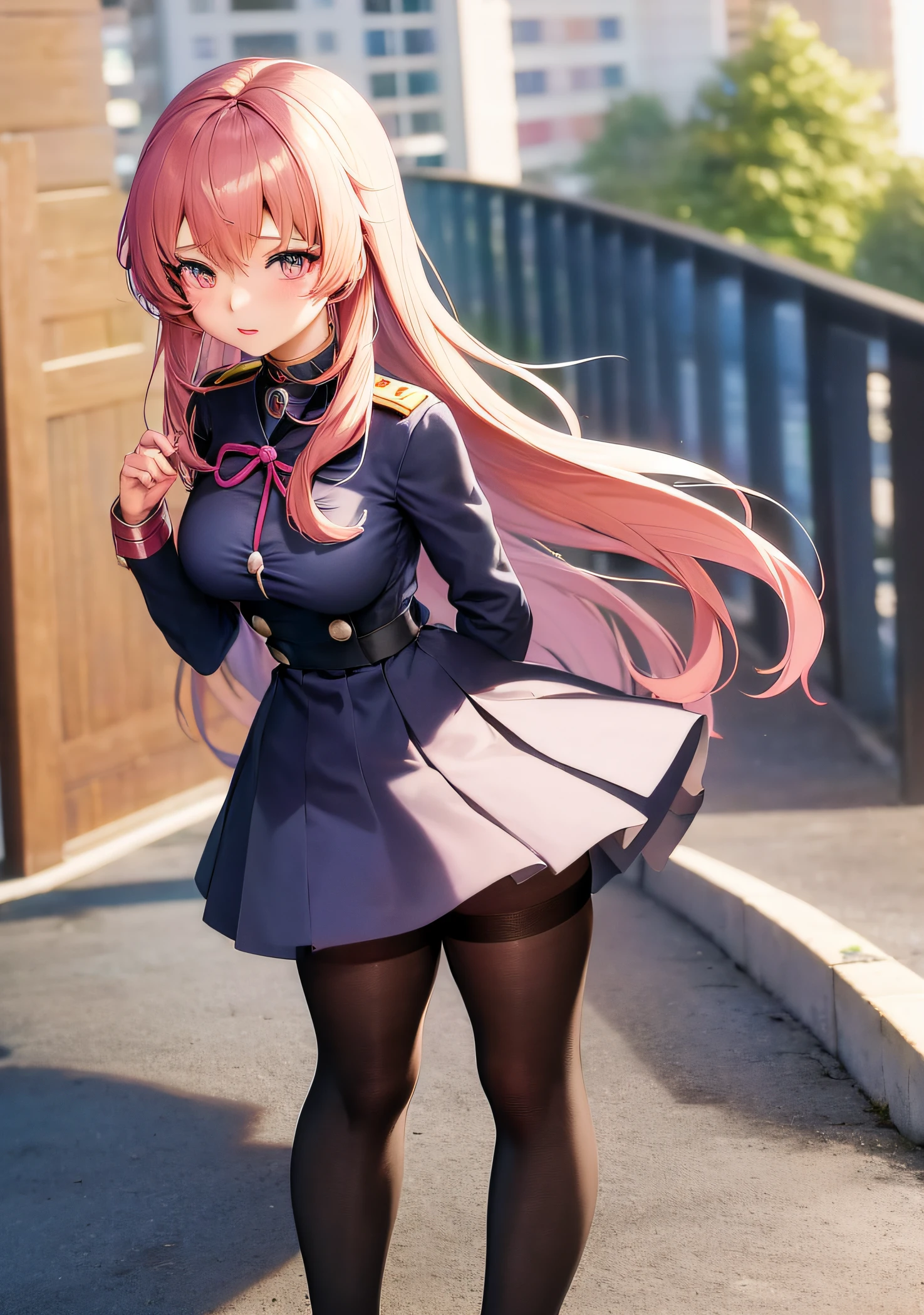 Anime girl in uniform standing in front of the city, anime moe art style, anime style like fate/Stay Night, Ecchi anime style, beautiful anime high school girl, Realistic Schoolgirl, an anime girl, Seductive Anime Girl, a hyperrealistic schoolgirl, School Girl, Anime Best Girl, In anime style, a hyperrealistic schoolgirl, young anime girl
