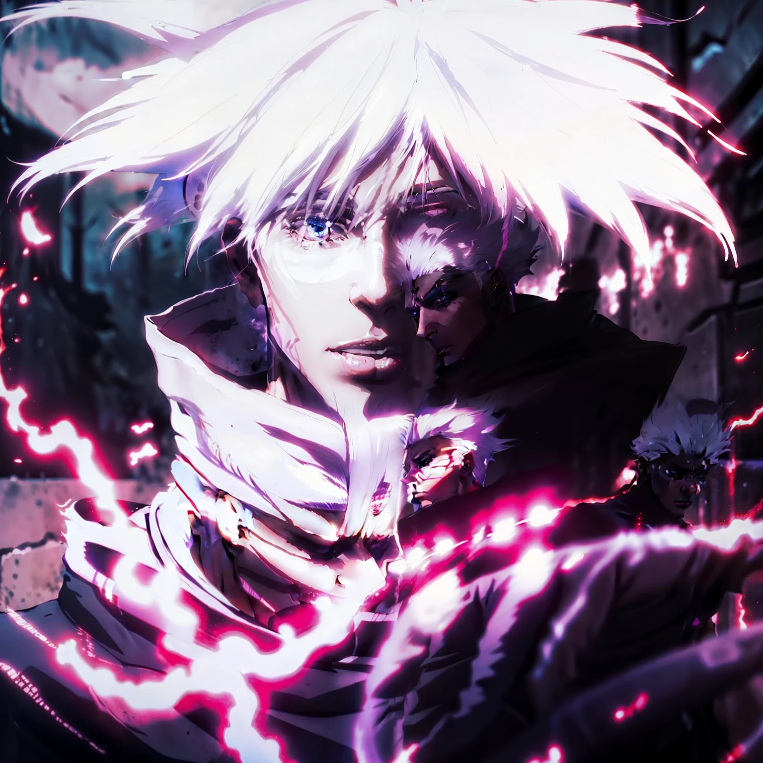 Men, white hair, demons.
