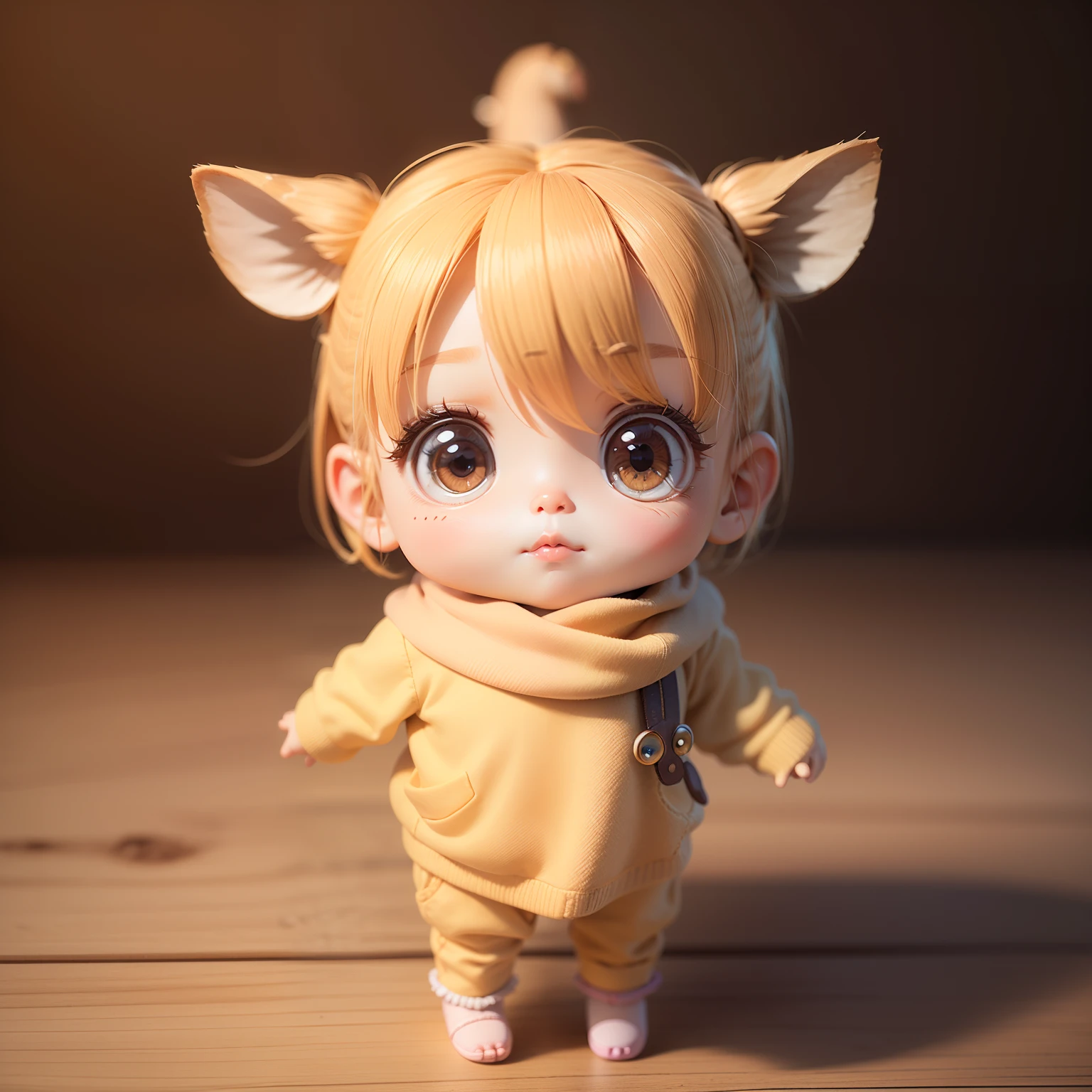 (Best Quality), (masutepiece), Charming chibi animation of cute baby with giraffe-like face, (Chibi 3D): 1.3, (A detailed face:1.2), (Standing posture:1.1), Randomly generated backgrounds,Jumping