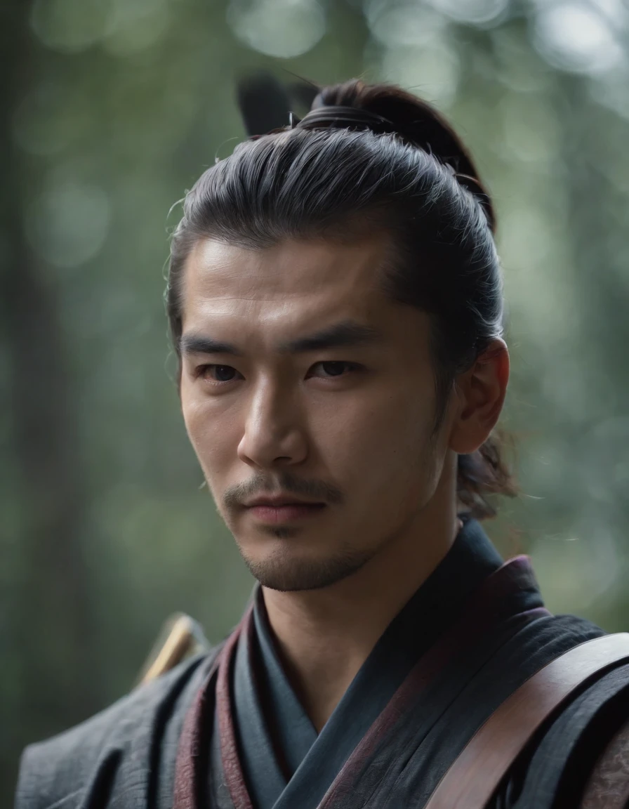 1 Handsome man,Samurai solo,Cyberpunk background,1 katana,Photo,Photorealistic,