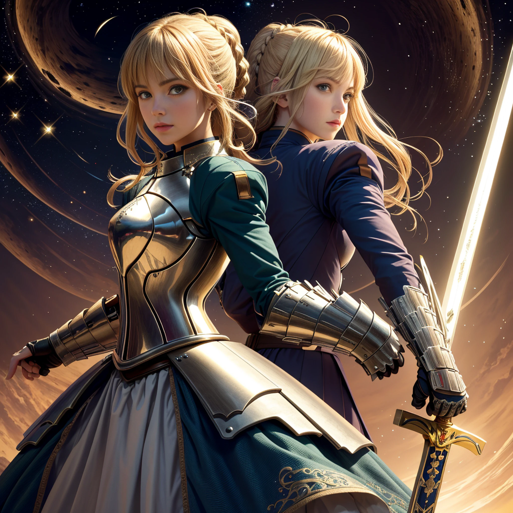 (masterpiece, best quality: 1.3), extremely high detailed, intricate, 8k, HDR, wallpaper, cinematic lighting, (universe), (holding sword: 1.3), bright, armor, bright eyes, warrior, golden armor, knights of the zodiac, armor of the sign of virgo, Shaka of Virgo