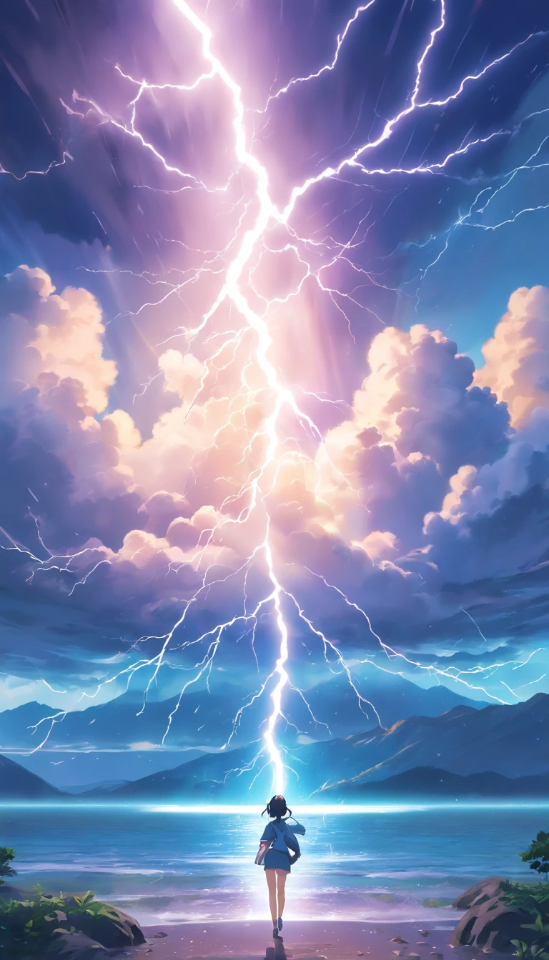 （Legendary artwork），（Running unicorns），Blue-black body，Fluorescence，rendering by octane：1.5，in a cloud，Faraway view，No characters，（Cloud effects：1.5），（Lightning effects：1.5），（Water vapor effect：1.5），super detailing，8K，official works