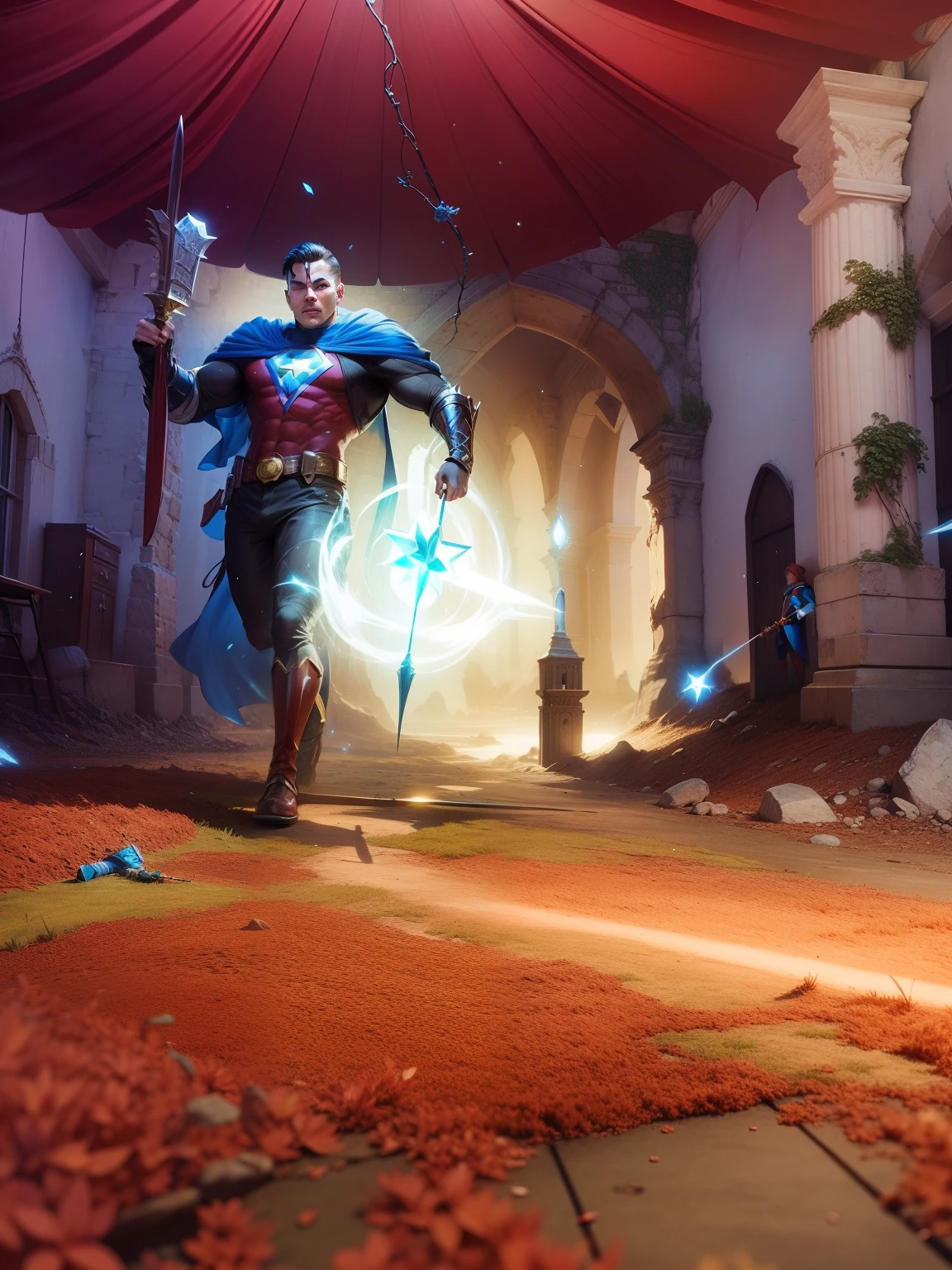 Super hero with a wand in a fantasy world