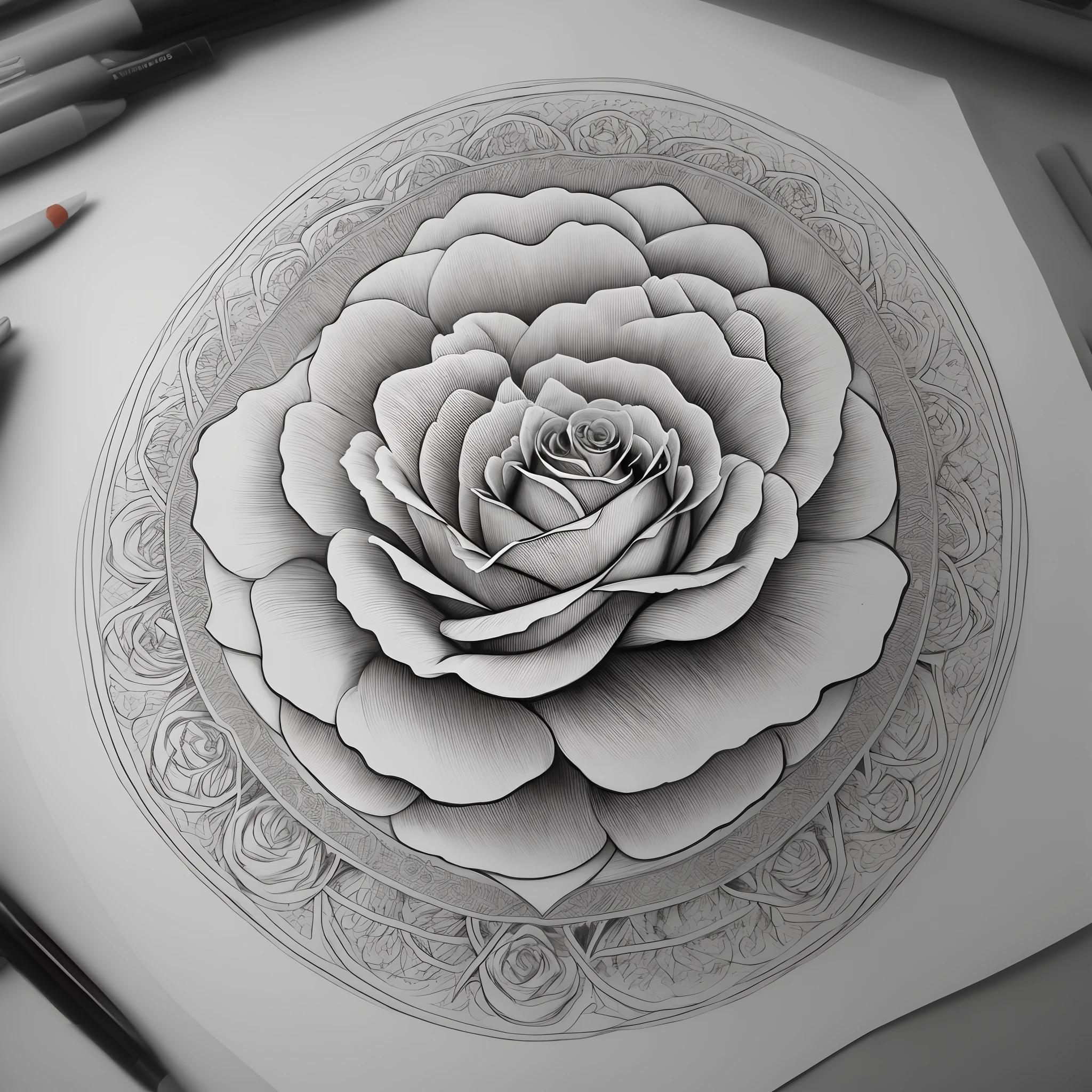 Coloring page of a blooming rose