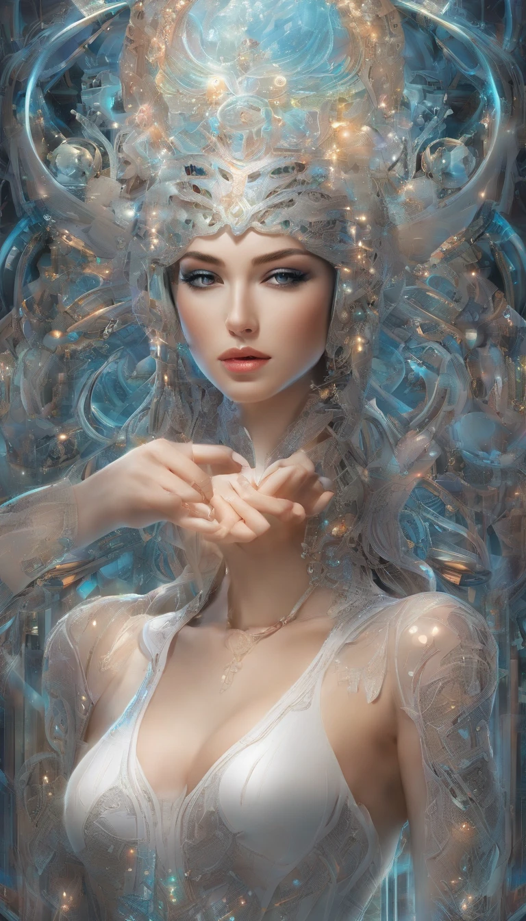 (best quality,4k,8k,highres,masterpiece:1.2), ultra-detailed, (realistic,photorealistic,photo-realistic:1.37) portrait of an extraordinary woman measuring two meters tall with a flawless face. Her face features mesmerizingly beautiful eyes, exquisite lips, and a perfectly curved nose. Her luscious, long grey-white curly hair cascades down to the floor, adding to her ethereal charm.

The composition highlights her exaggerated body proportions, showcasing her immense breasts that dominate the frame, accentuating her slender waist. Her voluptuous figure exudes sensuality, captivating viewers' attention. The focus lies on her amazingly large buttocks that command attention, magnifying the allure of her physique. Her legs, which make up two-thirds of her body, are elegantly elongated and possess incredible sculpted muscles. The scene captures her gracefully standing, accentuated by a mesmerizing pair of high heels that compliment her overall appearance.

The artwork is a masterful combination of various materials, seamlessly blending illustration, oil painting, 3D rendering, and photography techniques. The high quality of the imagery is evident in the intricate details, with each stroke and texture meticulously portrayed. The exceptional level of detail enables viewers to appreciate the smallest nuances and imperfections.

The art style chosen for this piece is a captivating fusion of fantasy and realism. It showcases her otherworldly beauty while maintaining a sense of authenticity. The colors used in the composition create a harmonious and enchanting atmosphere. The overall tone is elegant and radiant, accentuating the subject's allure.

The lighting illuminates the subject with a soft, ethereal glow. It enhances the delicate features of her face, casting gentle shadows that add depth and dimension to the composition. The composition exudes a sense of glamour, elegance, and allure, capturing the essence of the subject's captivating presence.

The prompt captures the es