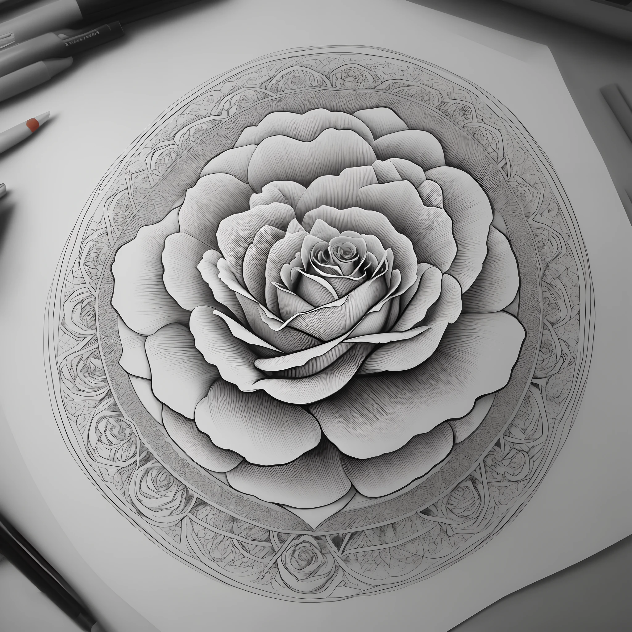 Coloring page of a blooming rose