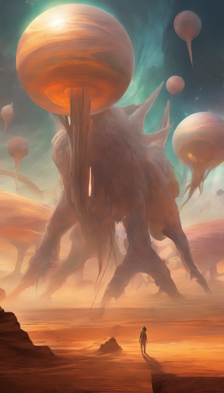 Barren alien planet,Translucent ethereal alien creatures,中景 the scene is,Full body like, highly detailed surreal vfx,oc rendered,Shot with 70 mm - AR 16:9 --q 2 --s 1000