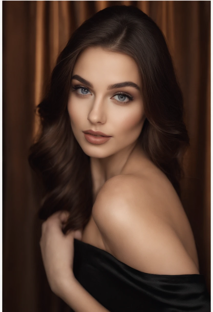 Arafed woman in evening dress, night club, fille sexy aux yeux bruns, Portrait Sophie Mudd, cheveux bruns et grands yeux, selfie of a young woman, Yeux de chambre, sans maquillage, maquillage naturel, looking straight at camera, Visage avec Artgram, Maquillage subtil, Superbe photo du corps entier,