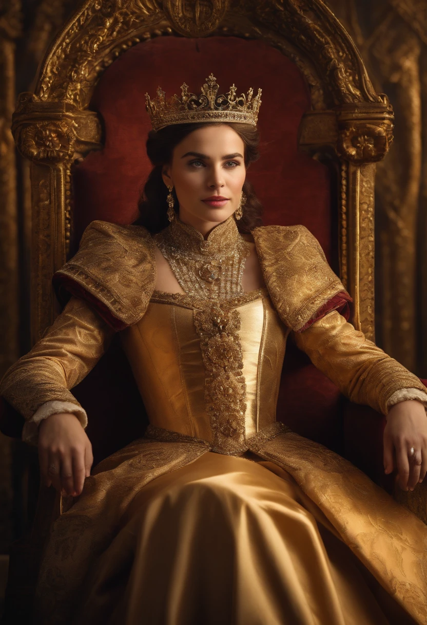 (masterpiece), (extremely intricate:1.3), (realistic), portrait of queen alexandra, the most beautiful queen in the world, sitting on her throne, palace, (medieval armor), metal reflections, upper body, professional photograph of a stunning woman detailed, sharp focus, dramatic, award winning, cinematic lighting, octane render unreal engine, volumetrics dtx,