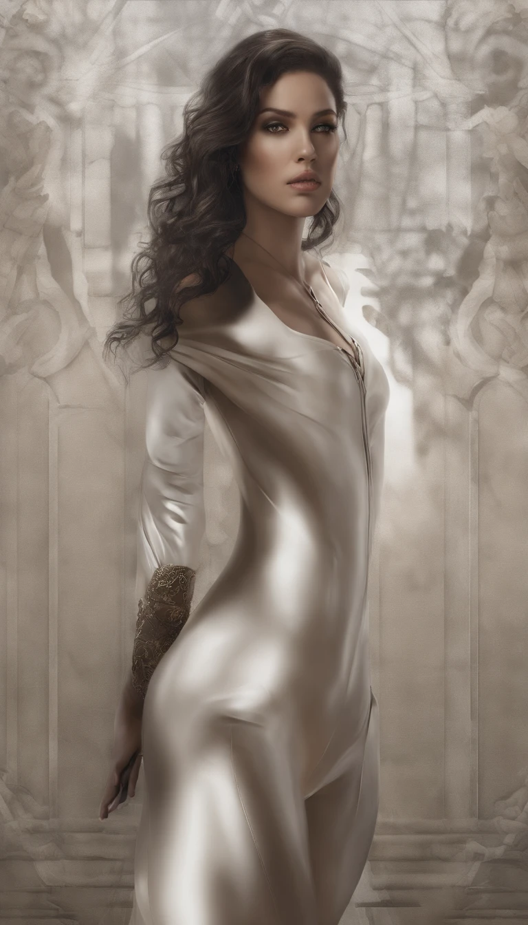 (Best quality,4K,8K,A high resolution,Masterpiece:1.2), Ultra-detailed, (Realistic,Photorealistic,photo-realistic:1.37) One is two meters tall,Portrait of an extraordinary woman with a flawless face. She has a pair of charming beautiful eyes on her face, Delicate lips, and perfectly curved nose. She is sweet, Off-white curls fell to the ground, Adds to her ethereal charm.
The composition highlights her exaggerated body proportions, A huge room showing her dominant photo, Highlight her slender waist. The sexy body exudes sexiness, Grab your audience's attention. The focus is on her eye-catching big buttocks, Amplify the charm of her physique. Her legs, Two-thirds of her body, Elegantly elongated,Has incredible sculpted muscles. This scene captures her graceful standing, A pair of charming high heels sets off her overall look。.
Artwork is a clever combination of various materials, Seamlessly blend illustrations, Oil painting, 3D rendering of, and photography skills. The high quality of the image is evident in the intricate details, Every stroke and every texture is meticulously depicted. The exceptional level of detail allows viewers to appreciate the smallest nuances and imperfections.
The art style chosen for this piece is a fascinating blend of fantasy and realism. It shows her otherworldly beauty,while maintaining realism. The colors used in the composition create a harmonious and charming atmosphere. The overall tone is elegant,Radiant hair, Highlight the attractiveness of the subject.
Light illuminates the subject with a soft light, ethereal glowing. It enhances the delicate features on her face, Cast soft shadows,Add depth and dimension to your composition. The composition exudes a sense of charm, Elegance, and charm, Capture the essence of the fascinating presence of the subject.
Prompt to capture es