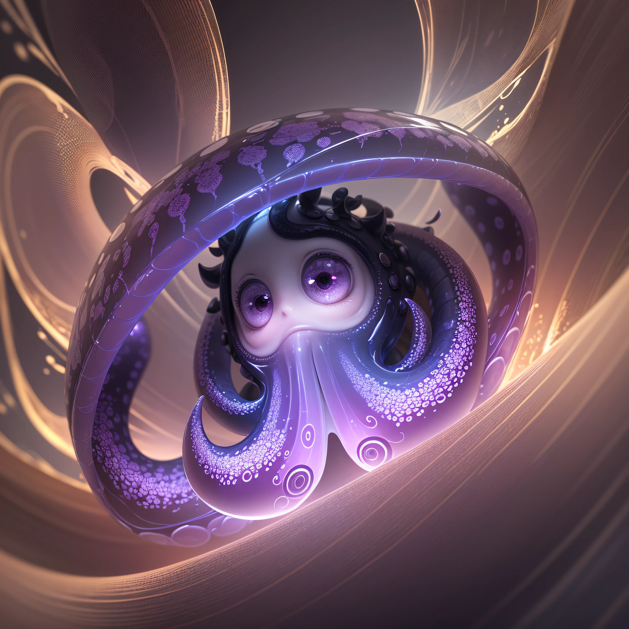 Masterpiece, Best quality, the wallpaper, A purple transparent octopus,(((Vitreous skin))) ,starlights,Photorealistic, high resolution, Detailed, Sharp focus