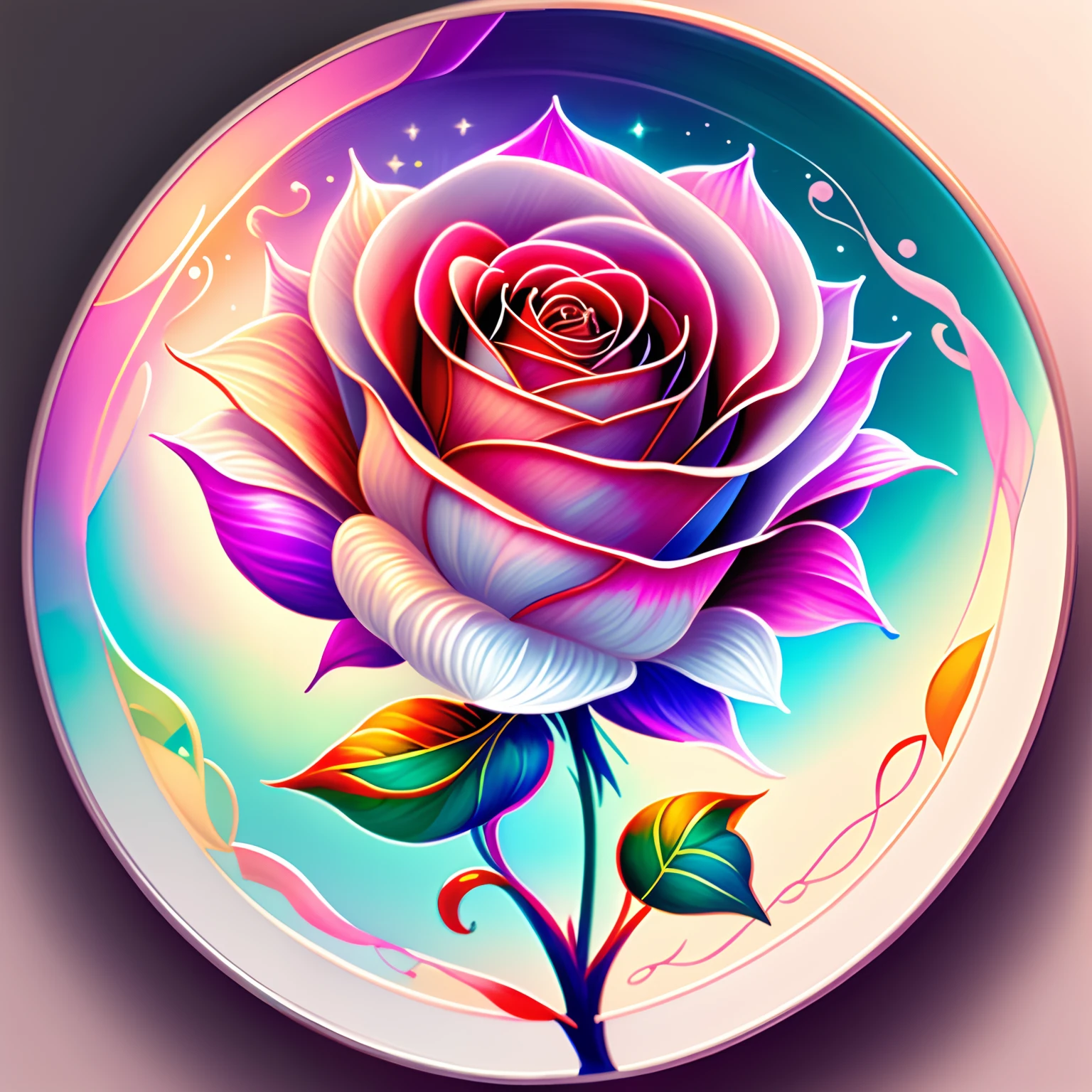 a painting of a colorful rose on a white background,, breathtaking rendering, within a radiant connection, inspired by Kinuko Y. Craft,, magical elements, rose icon, wow, is beautiful, casting a multi colorful spell, bright flash, flash, 16k, HD, UHD