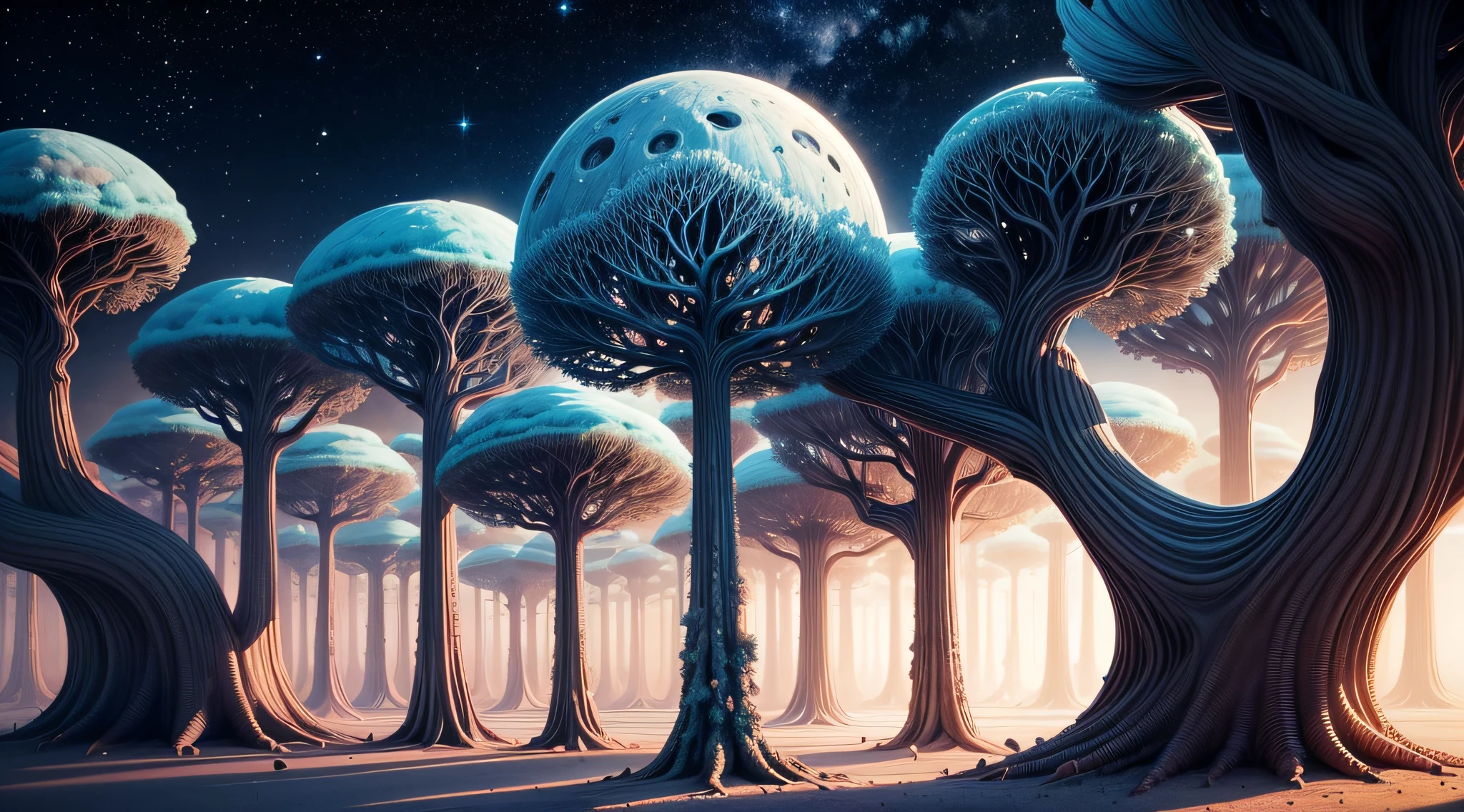 A short poem that captures the essence of the "alien song tree shell." It describes the enigmatic beauty of the shell-like trees on an alien world, their music echoing through the universe like a cosmic lullaby.