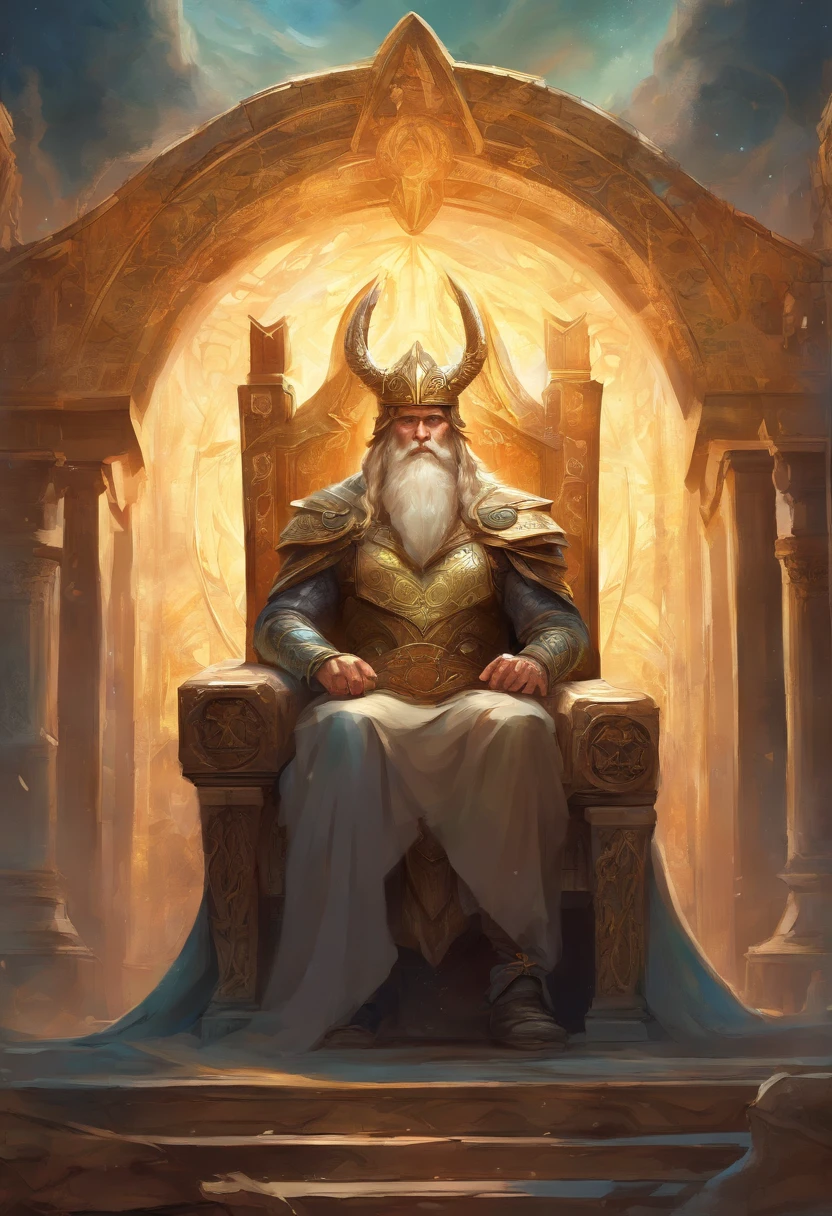 image de Viking odin assis sur la chaise en train de lire un papier, portrait