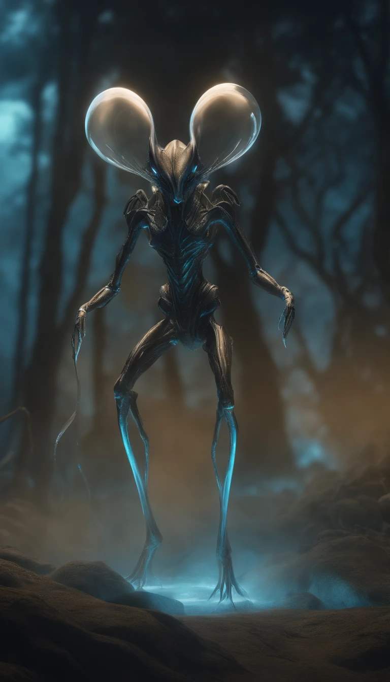 Translucent ethereal alien creatures,中景 the scene is,Full body like, highly detailed surreal vfx,oc rendered,Shot with 70 mm - AR 16:9 --q 2 --s 1000