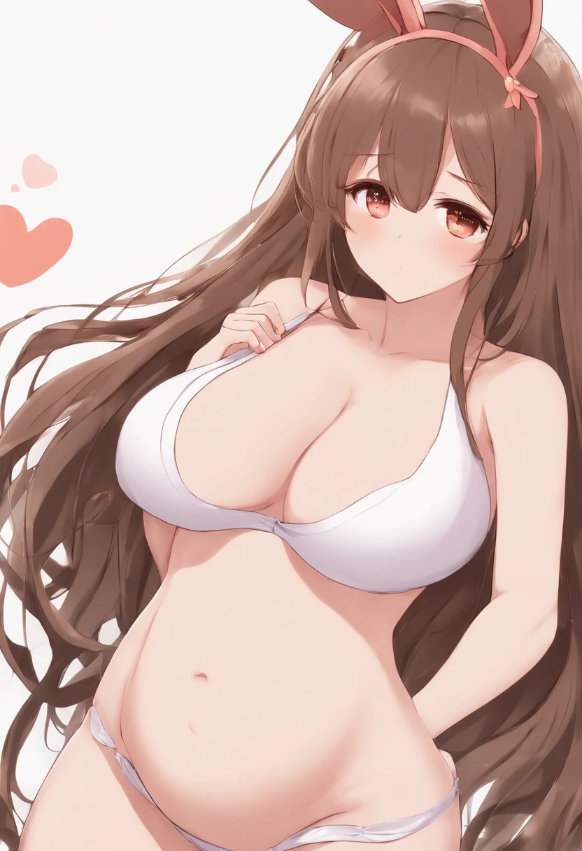Hot anime waifu,big breasts,big ass,long brown hair,wearing a bunny suit,calm face expression,6 pregnant