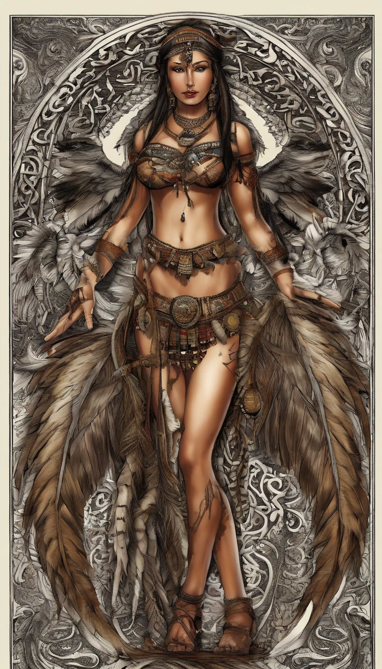 (Best quality,Ultra-detailed,A high resolution:1.2), Realistic, A giantess, Overlooking, Delicate facial features, minimal clothing, Vibrant multicolored braids, Drag on the floor, Huge and exaggerated , Protruding abdominal muscles, Incredibly long legs,It occupies two-thirds of the body, Amazingly large and exaggerated buttock nine long tails, A pair of huge wings,Covered the sky behind them, Uniquely designed high heels, Tattoos, Perfect attention to detail, full body shot of