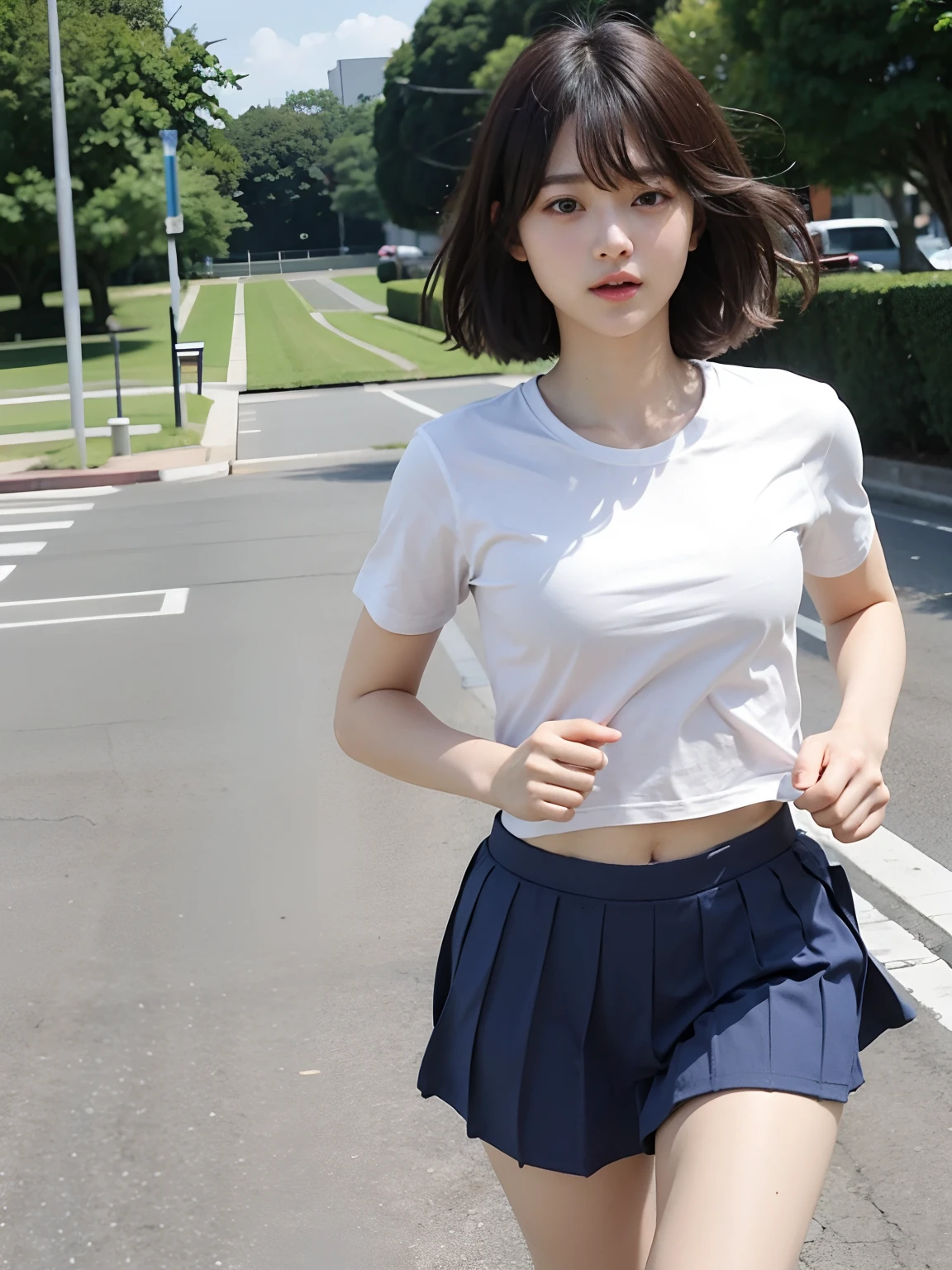 Scramble crossing、run、High school students、woman、Bob Hair