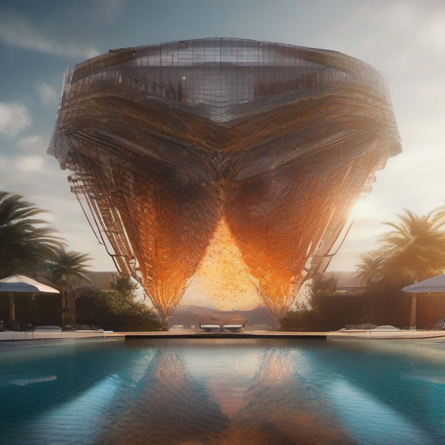 A mythical majestic grand robotic angel descending from a fiery heaven, detalhado, Fujifilm, 32k, Imax, grau de cor, cinemactic, moton blur, baixo contraste, rio, nearwater, junco, a landscape rendering, estilo de colagem, melhor qualidade, architectural photography, foto realista, hyperealistic, super detalhado, Photography movie cinematic, ultra detalhado, altamente detalhado, architectural design, fotorrealista, cinemactic, renderizado, archdaily, 500px, archdaily, sky clear, belo projeto de paisagem