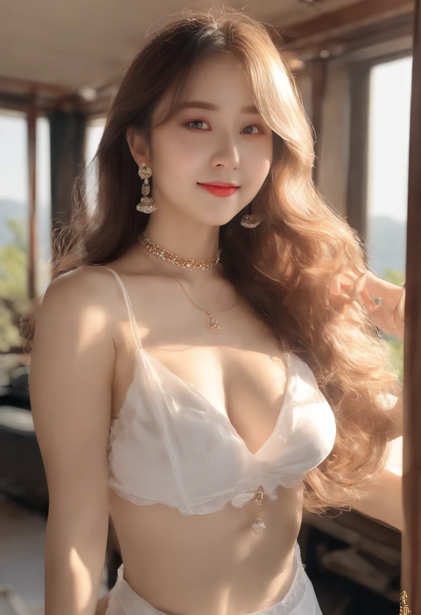 (top-quality、8k、masterpiece:1.3)、(realisitic、Photorealsitic:1.37)、(1girl in)、((a smile))、(Beautiful woman in her 20s)、(Slimed)、(Emphasize slim abs:1.3)、(japanes)、(Tank top with mini skirt)、(Black panties)、(Choker around the neck)、(Random sexy poses)、(longwavy hair)、(huge tit:1.3)、(outside of house)、(Super detailed face)、(detailedeyes)、(二重まぶた)、(Eyeshadow enhancement)、(Lots of eyelashes)、(perfect bodies)、(long legged)、(profetional lighting)、 (photon maping)、(Radio City)、(looking directly at the viewer)、((a smile))
