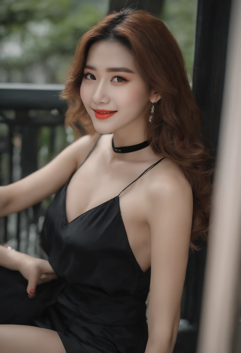 (top-quality、8k、​masterpiece:1.3)、(realisitic、Photorealsitic:1.37)、(1girl in)、((a smile))、(Beautiful woman in her 20s)、(Slimed)、(Emphasize slim abs:1.3)、(japanes)、(Tank top with mini skirt)、(Black panties)、(Choker around the neck)、(Random sexy poses)、(longwavy hair)、(huge tit:1.3)、(outside of house)、(Super detailed face)、(detailedeyes)、(二重まぶた)、(Eyeshadow enhancement)、(Lots of eyelashes)、(perfect bodies)、(long legged)、(profetional lighting)、 (photon maping)、(Radio City)、(looking directly at the viewer)、((a smile))