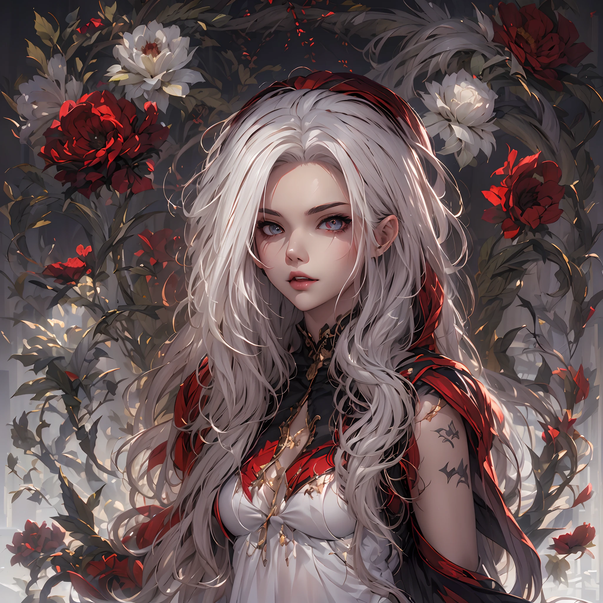 ((Masterpiece, Highest quality)), perfectly proportions,CharacterDesignSheet,full bodyesbian, Full of details, White background,Dark style,Beautiful teenage girl,Gradient hair color,Vampires,Detailed eyes, ssee-through,Red wedding dress,lacepantyhose,Cloud decoration,High Balance, Overhead halo,Natural light