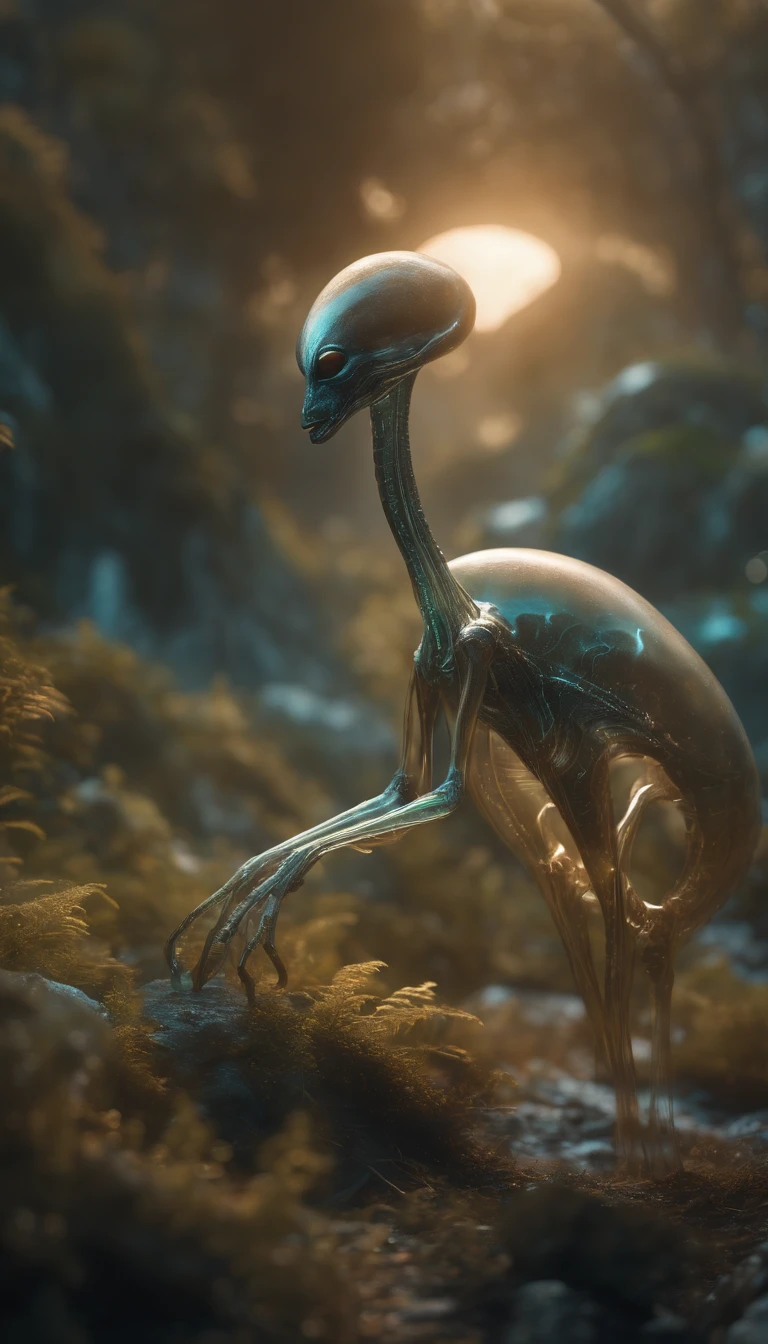 Transparent ethereal alien creatures,中景 the scene is,Full body like, highly detailed surreal vfx,oc rendered,Shot with 70 mm - AR 16:9 --q 2 --s 1000