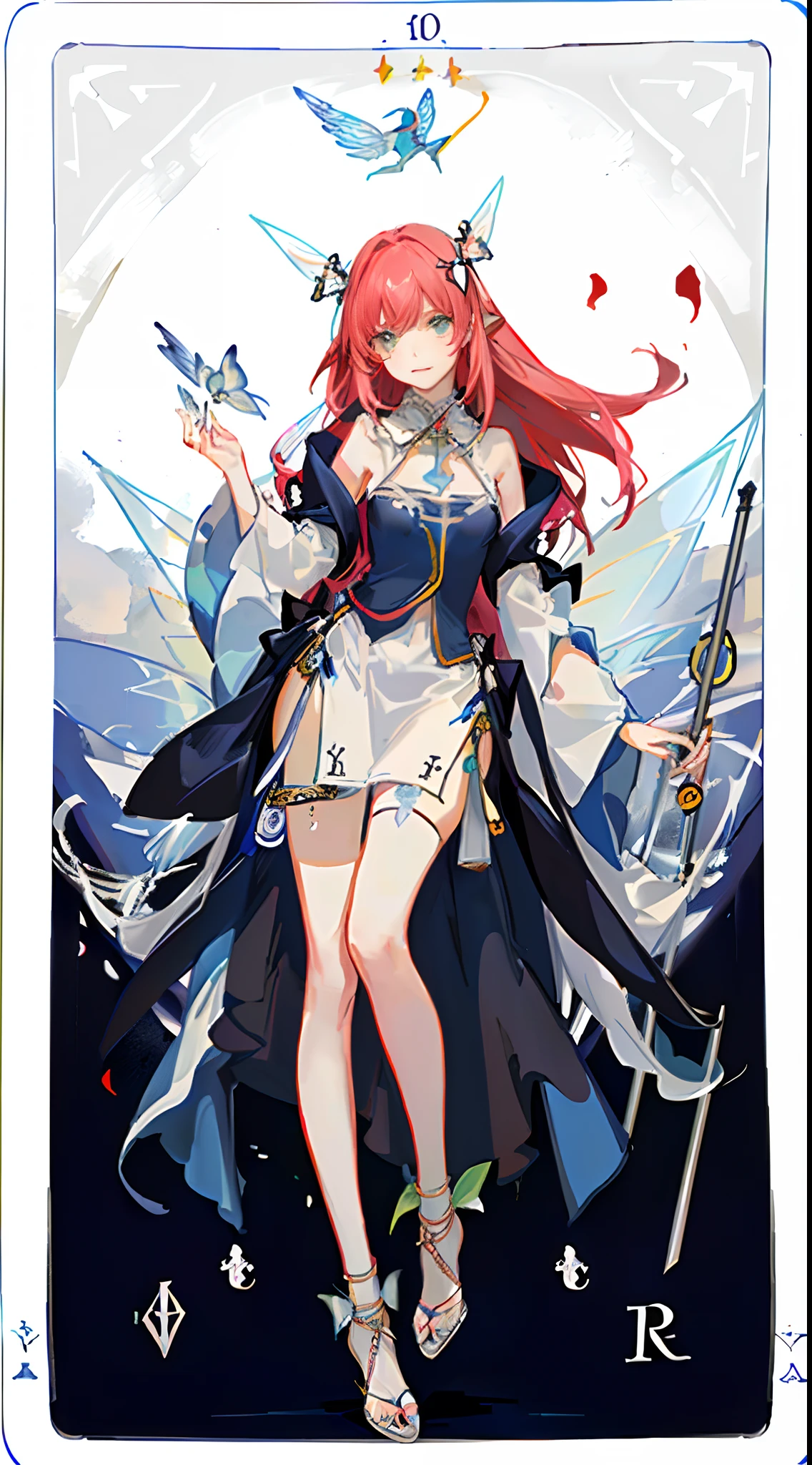 (Golden Ratio: 1.2), (Rose Graffiti: 1.2), (Fault Color: 1.3), [(White Background: 1.4): 10], (Full Body: 1.2), (Ultra Fine: 1.3), (Tarot: 1.6), (Magician (Tarot): 1.6), (Paper: 1.2), (Fairy: 1.6), (Fairy Wings: 1.2), Full Body, Dangling, (Cool: 1.2), (Long Red Hair), (Butterfly Hair Ornament), (Flower Hair Accessory: 1.0), ((Barefoot, Locket)), (tong: 1.0) + (upper body nudity: 1.3) + (fluttering colored tassels and ribbons: 1.2), (bare legs: 1.2), (colored ink paper flowers: 1.2), (colorful flower sea: 1.3), (chaotic geometry: 1.3), (negative space: 0.8), (artboard: 1.3), (etheric ink flow: 1.3)