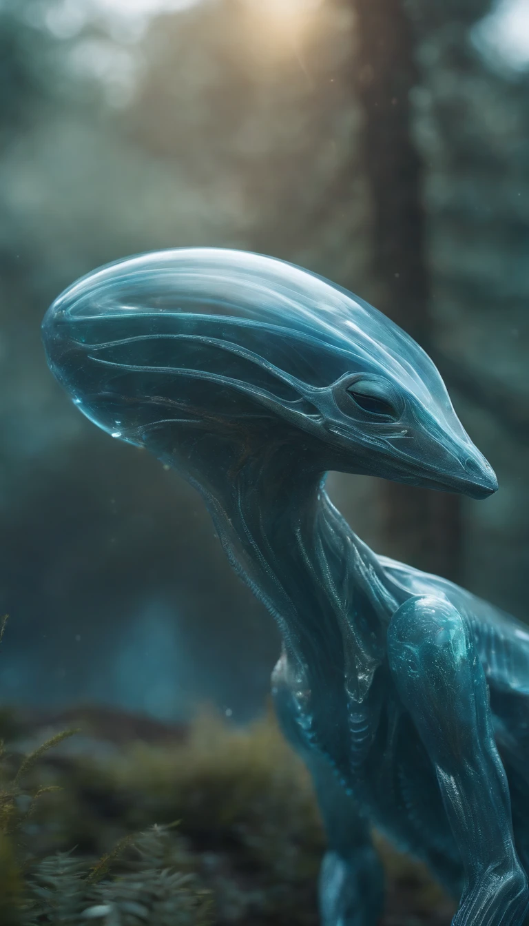 Transparent ethereal alien creatures,中景 the scene is,Full body like, highly detailed surreal vfx,oc rendered,Shot with 70 mm - AR 16:9 --q 2 --s 1000