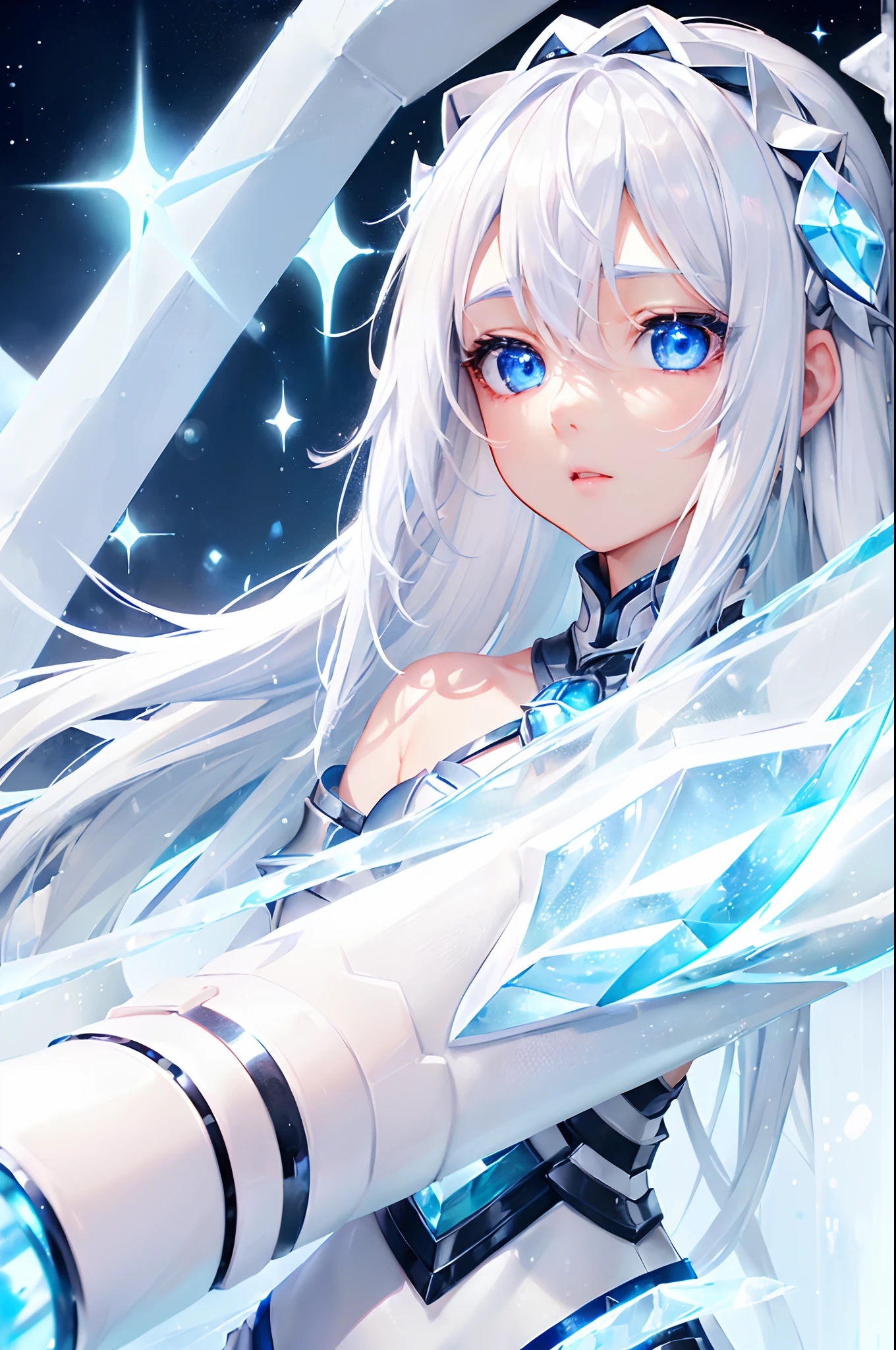 ((top-quality))、Girl Wearing Ice、White hair、Light blue eyes、Ice armor、(Fantastical)、cold、cute little、spotless